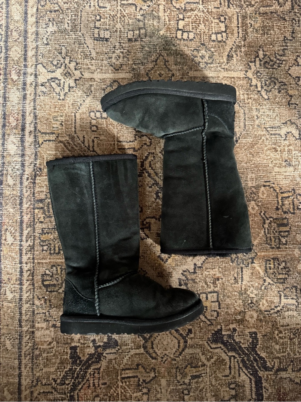 UGG Kids Classic Tall Boots Black Suede Sz 1